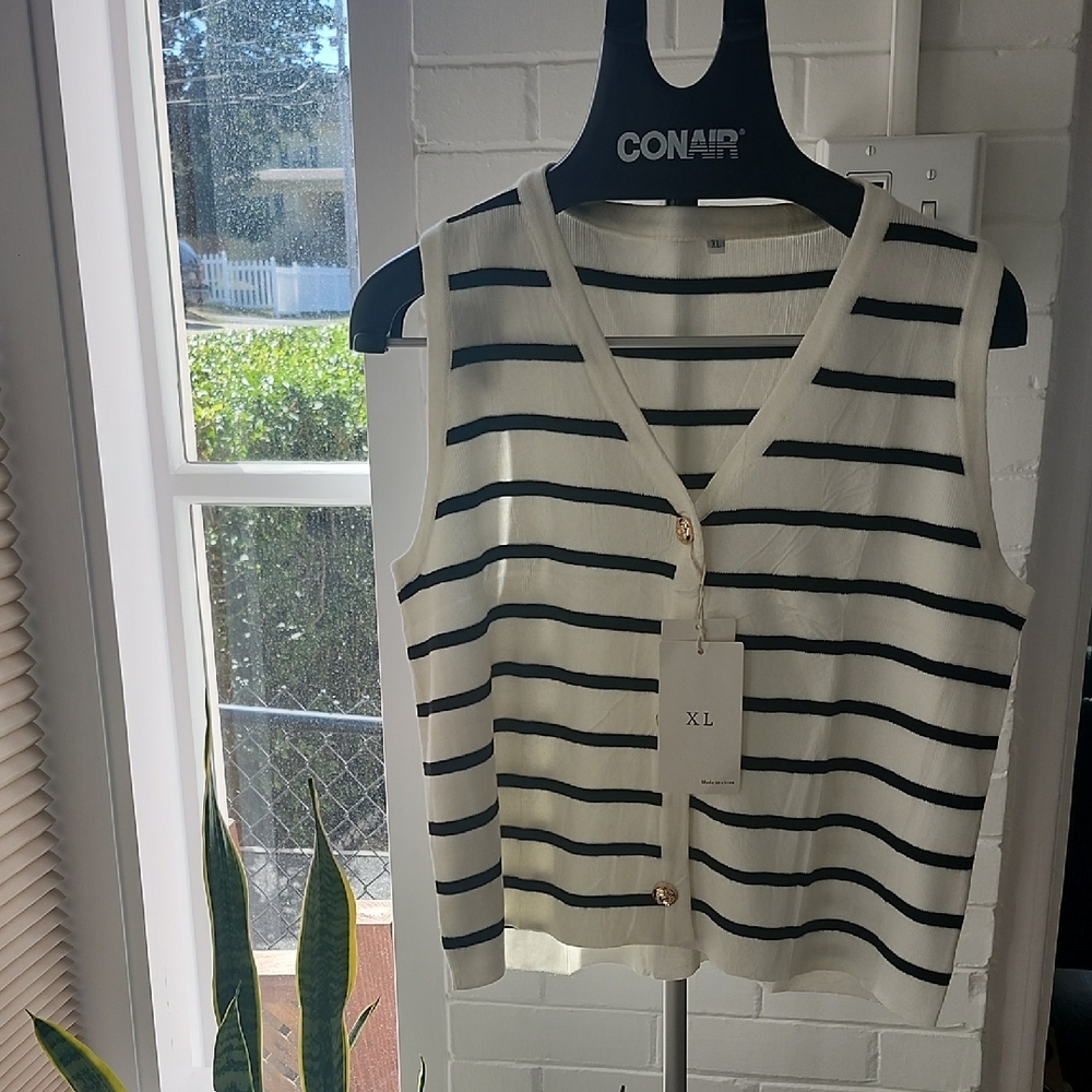 Striped Sleeveless Cardigan, Xl